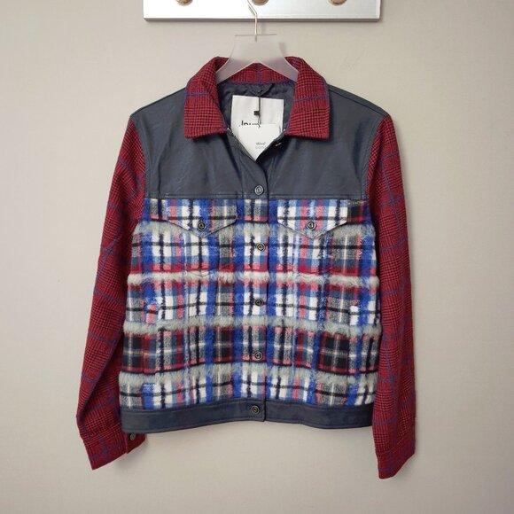 NWT Desigual wool blend Ingrid plaid faux leather bomber jacket, EU L - Picture 8 of 10